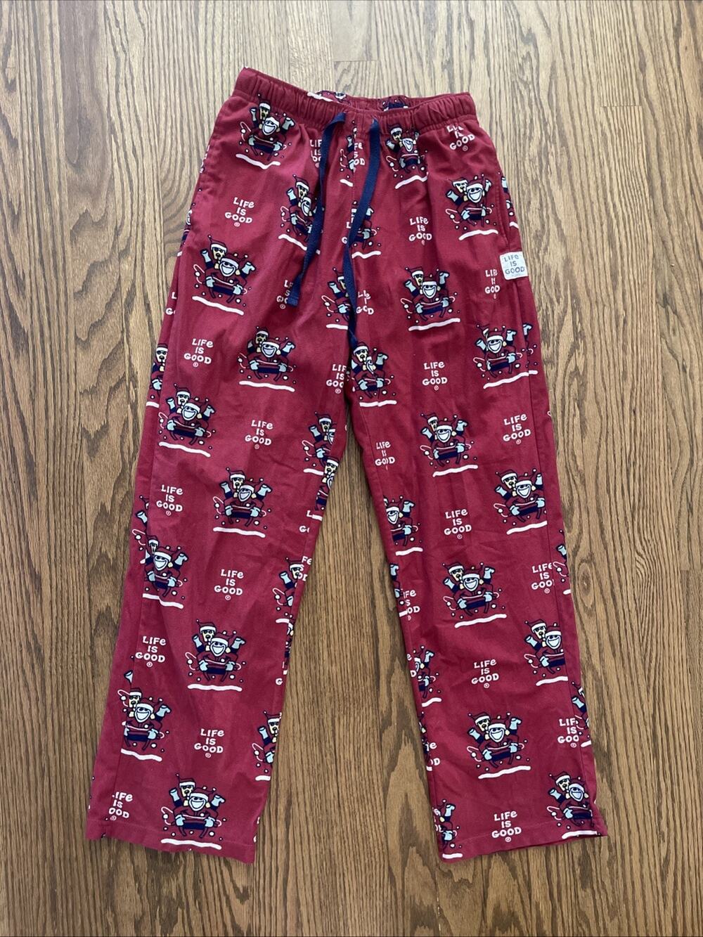 LIFE IS GOOD Pants Mens Small Jake Dog Santa Pajama Christmas Lounge Fleece Red